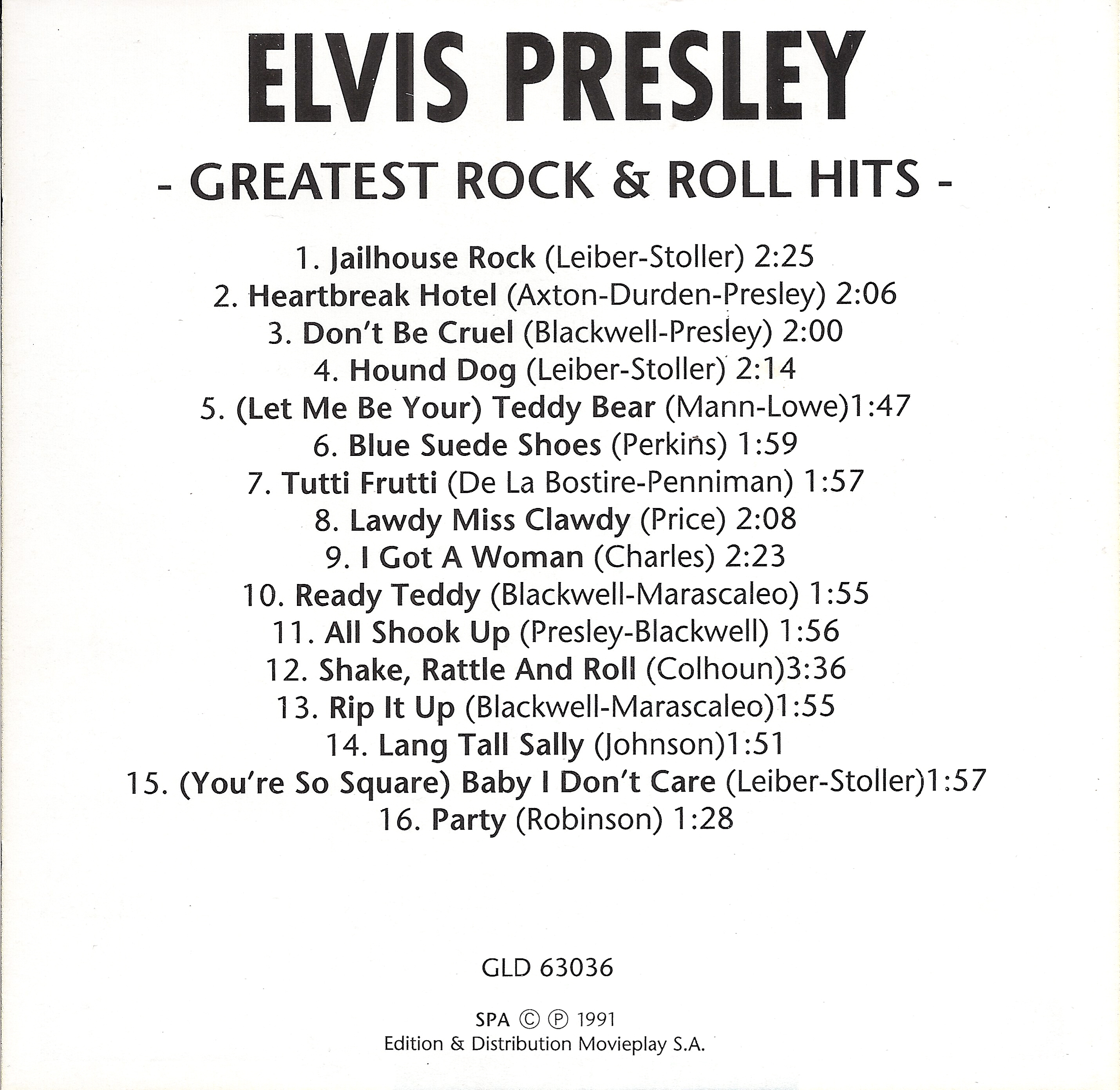 Elvis Presley  Greatest Rock & Roll Hits : Front + Inlay